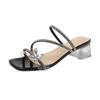 Thick-heeled slippers women's summer wear new bow rhinestone temperament high-heeled crystal sandals