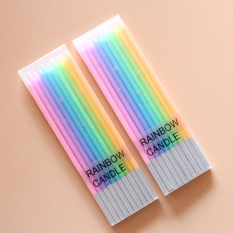 Boxed Rainbow Gradient Rainbow Candle Birthday Candle Creative Color Pencil Slim Candle Cake Decoration