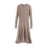 Women's Extra Long Wool Dress - Slim Fit, Round Neck, Autumn/Winter