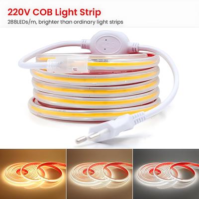 220V COB LED Streifenlicht mit Kleber EU Netzstecker RA 90 Hohe Dichte IP65 Wasserdicht Flexibles LED Band