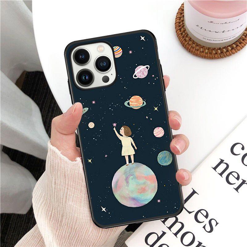 soft funda space moon astronaut Phone Cover For iphone 14pro 11pro 12 13pro max 5s 6s xs 7 8plus SE xr 12mini Coque Cases