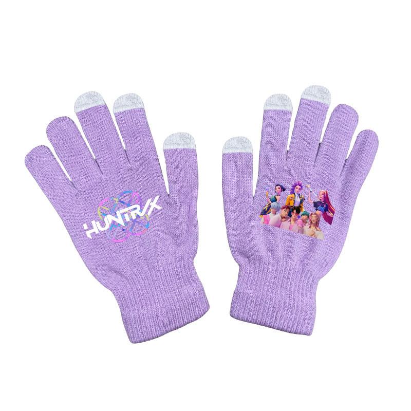 Kids Boys Girls Kpop Hunters Derpy Rumi Zoey Mira Printed Velvet Autumn Winter Warm Knitted Gloves