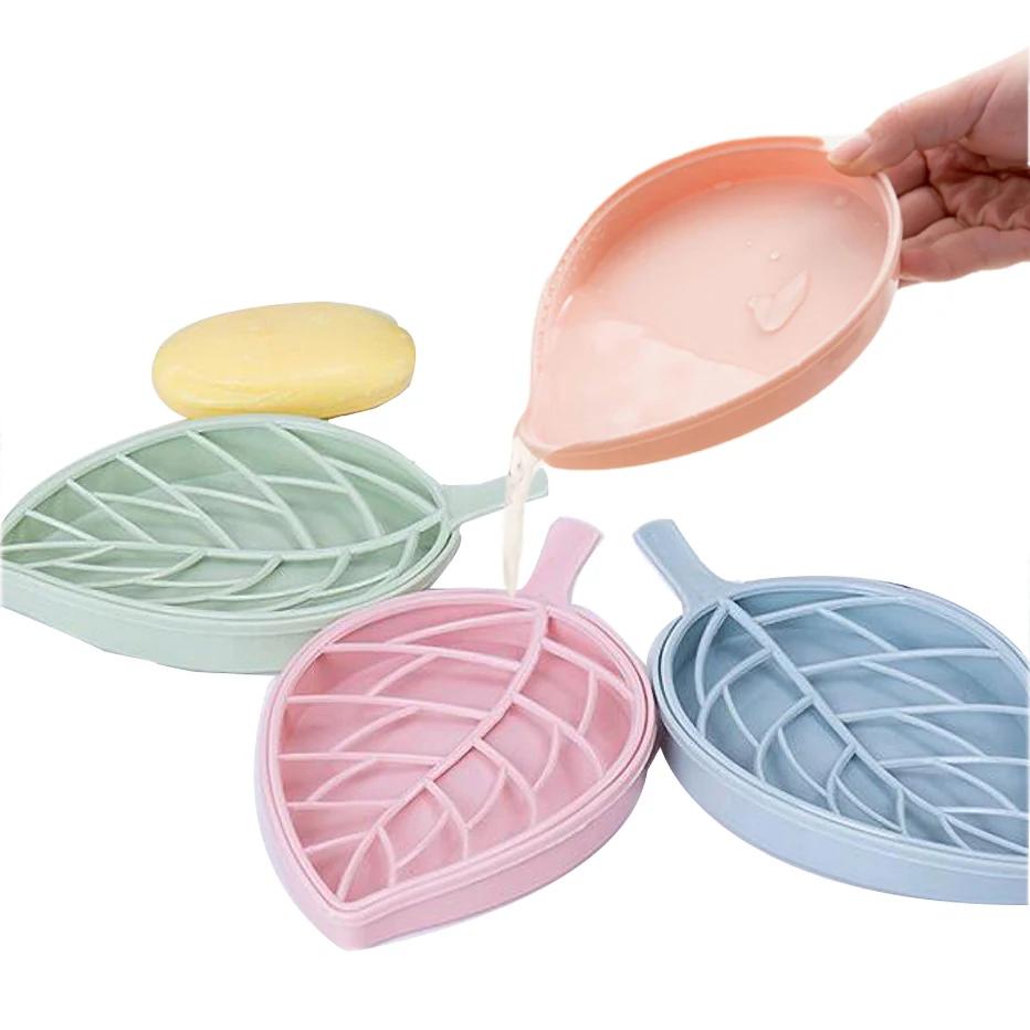 3 Colors Leaf Shape Soap Holder Non Slip Box Toilet Shower Tray Rack Toilet Laundry Soap Rack Tray for Basin