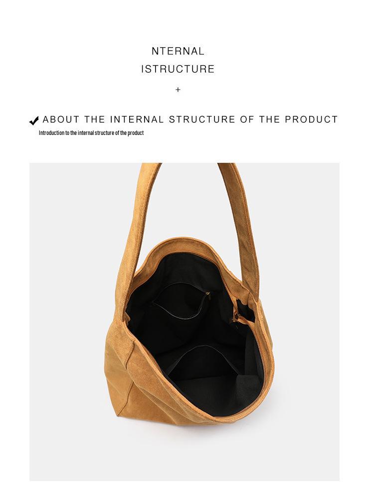 2025 Suede Large-Capacity Retro Shoulder Tote - Solid Color