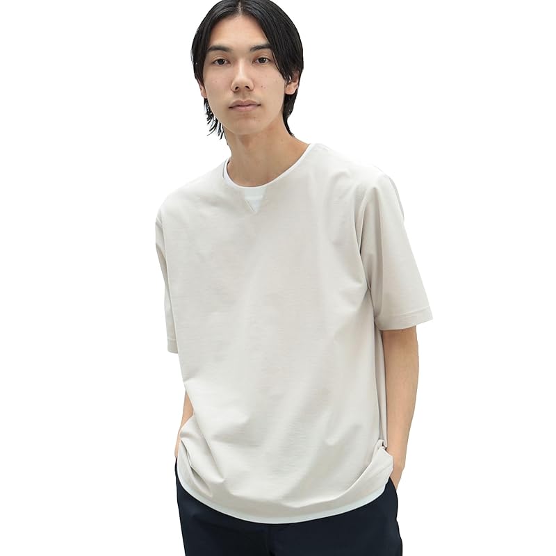 

[Beams Heart] S/S TEE Cool touch sensation key neck layered T-shirt men s BEIGE S 42040333639