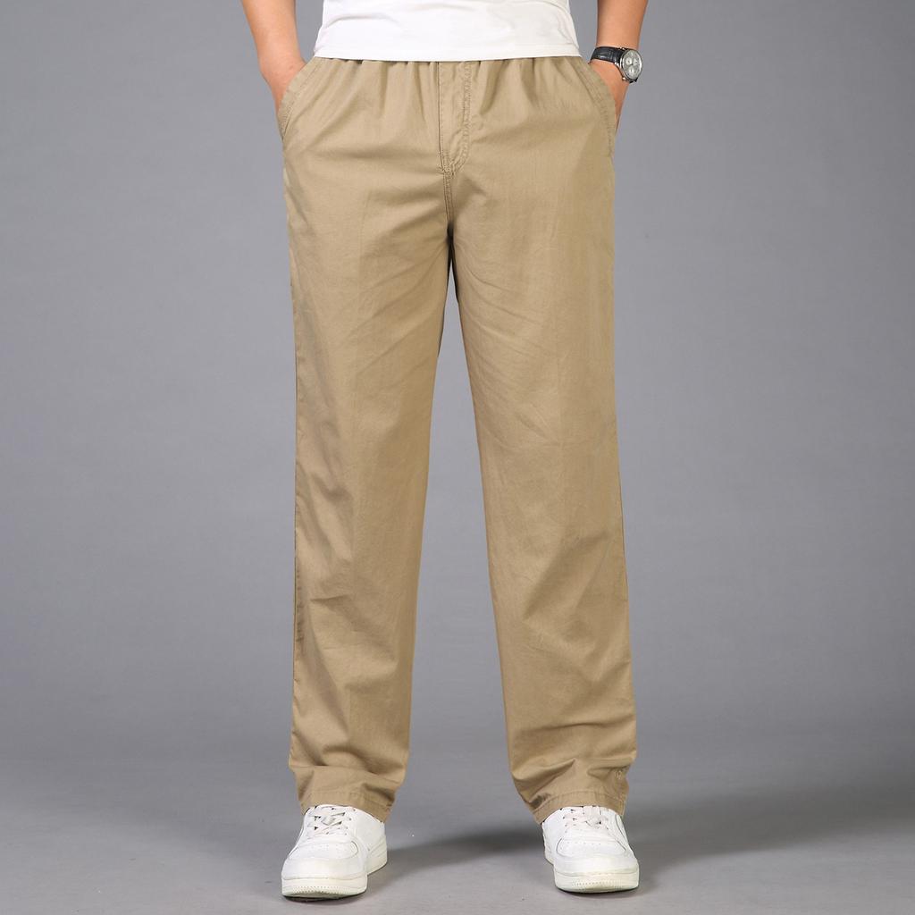 Men's Classic Outdoor Loose Casual Multi-pocket Work Pants, Youth Stretch Waist Straight Pants