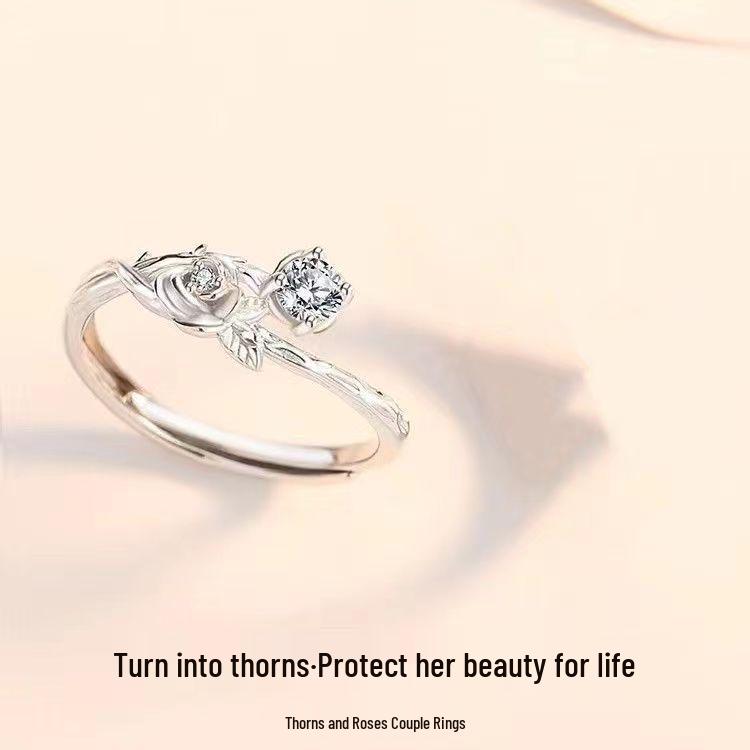 

Thorns and Roses 925 Silver Couple Rings - Niche Design Christmas Gift for Him and Her Copper