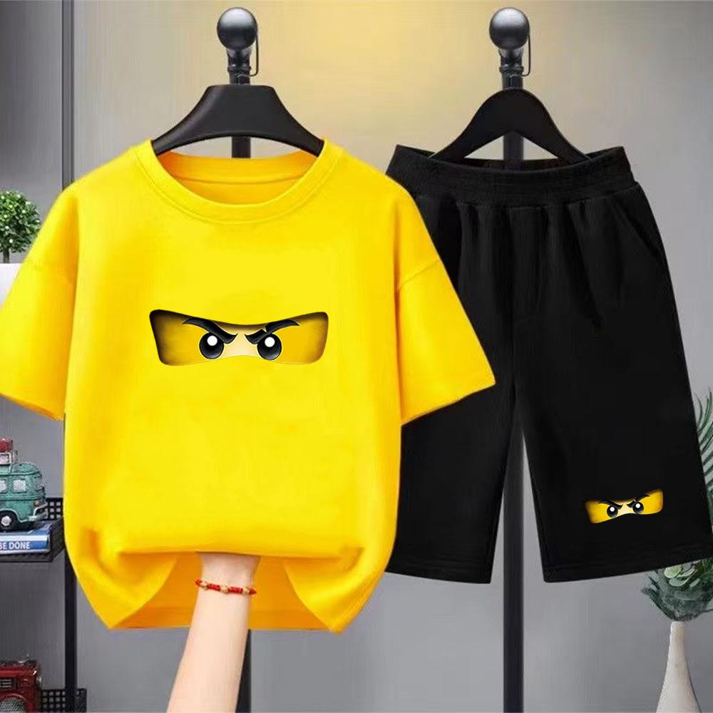 Summer T-shirt Boys and Girls Red Casual Shorts Set Printed Children's Short-sleeve Top