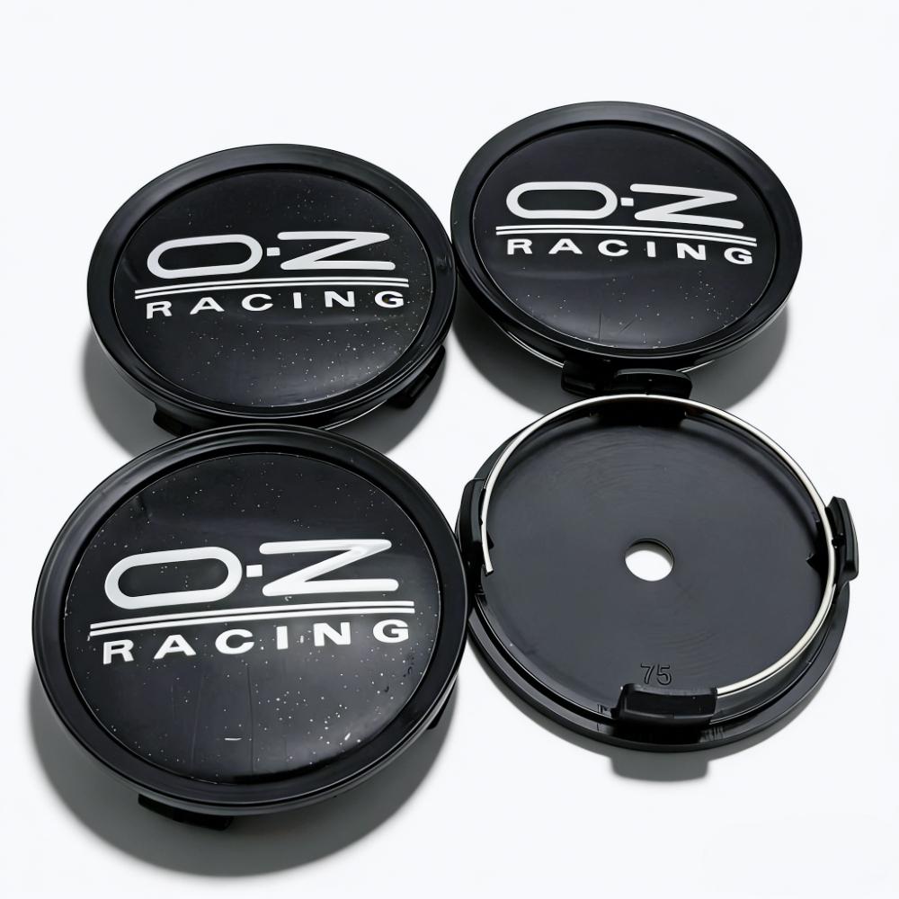 4 Stück Schwarz Silber OZ O.Z Racing Logo Emblem Auto Radnabenkappen 75MM 70MM Räder Nabenkappe Felge Nabenkappe Staubschutz Auto Zubehör