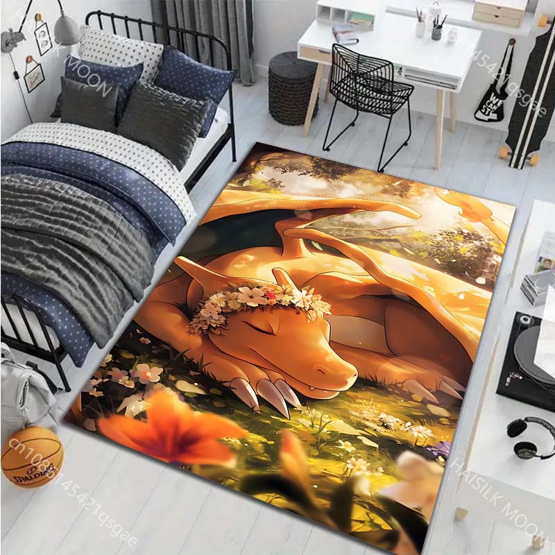 1PC Classic Japanese Charizard Pattern Cartoon Carpets Living Room Bedroom Bedside Floor Mat Area Rug Home Decor Gifts Potdemiel