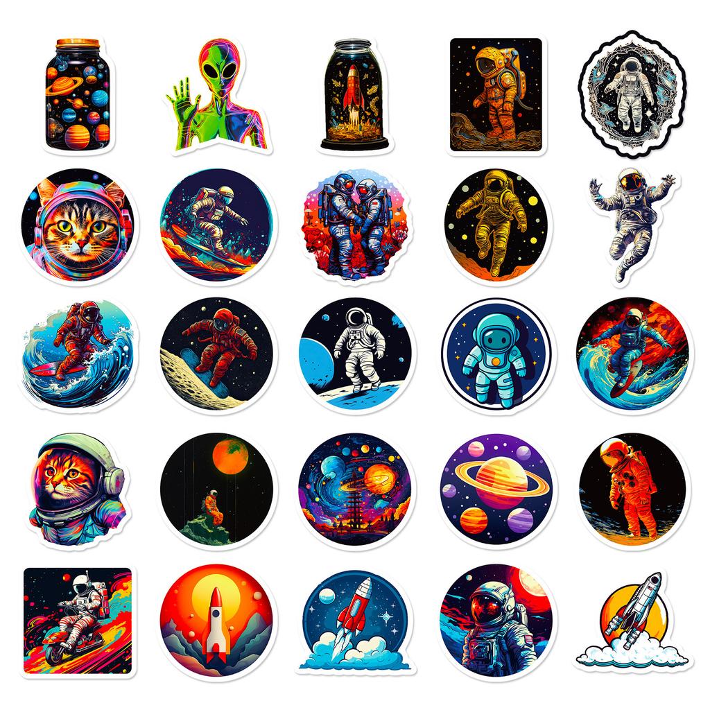 50 Planet Rocket Astronauts Space Decoration Stickers Personalized Creative Diy Waterproof Stickers