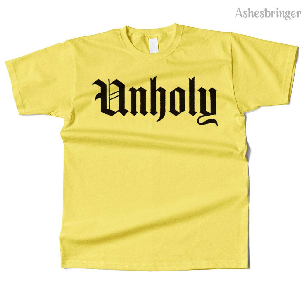 Mens Cotton Unholy Champion Graphic High Quality T Shirt Street Casual Style Tee for Men and Women