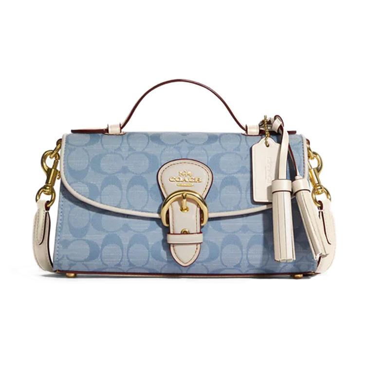 New COACH Kleo Canvas With Leather And Smooth Leather Shoulder Bag Crossbody Bag Handbag Women's Blue Monogram C8513-IMUDY