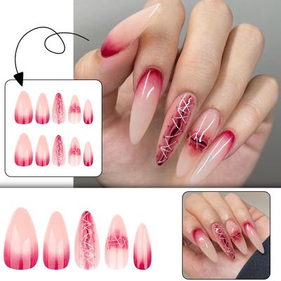 Damskie Halloween Nowe Premium 3D Gradientowe Zdejmowane Sztuczne Paznokcie (Klej 2ml)