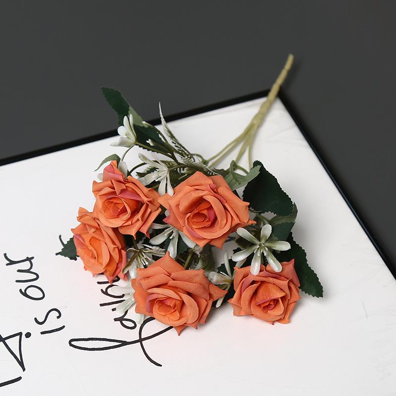 5-Head Artificial Silk Rose Arrangement for Home Decoration