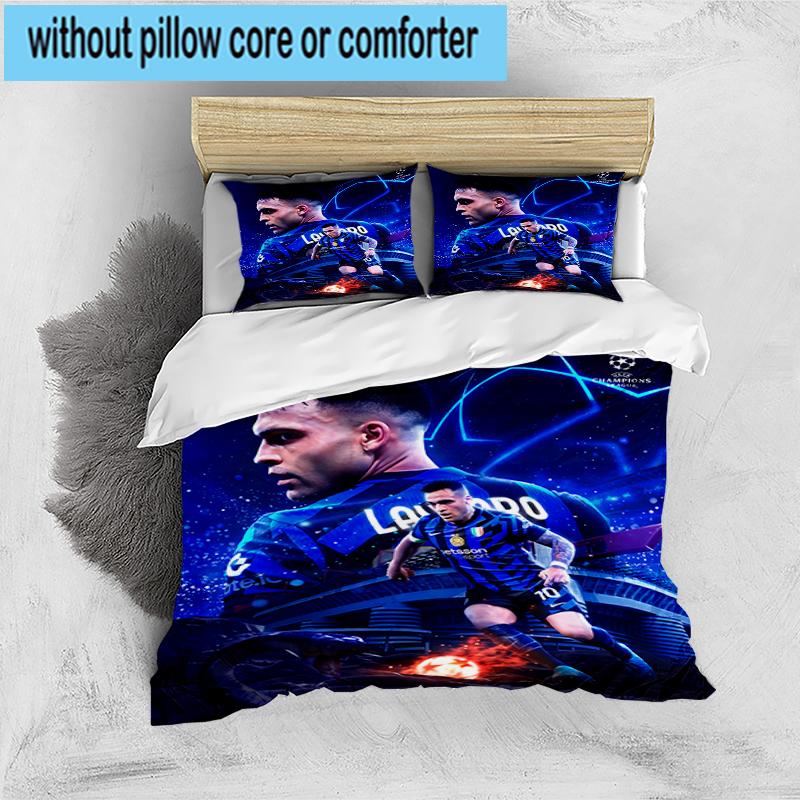 3PCS Inter Milan Star Lautaro Bedding Set,Including 1pc Duvet Cover And 2pcs Pillowcases Perfect for Bedroom, Dormitory, Fan Christmas Gift