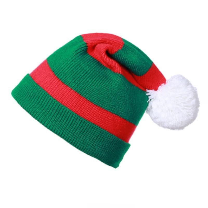 Kids Striped Knitted Beanies Soft Warm Winter Pompom Caps Christmas Party Santa Hats Knitting Hat For Girls Boys