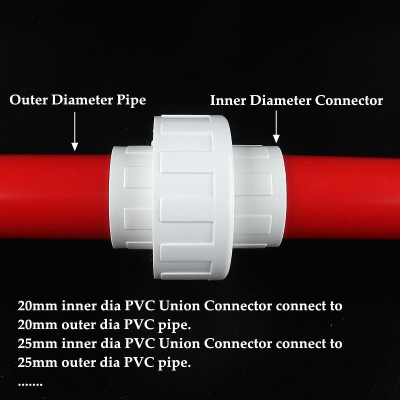 20~2pcs Inner Diameter 20~50mm PVC Union Connector Garden Irrigation Water Pipe Fittings Home DIY Aquarium Fish Tank Tube Joints