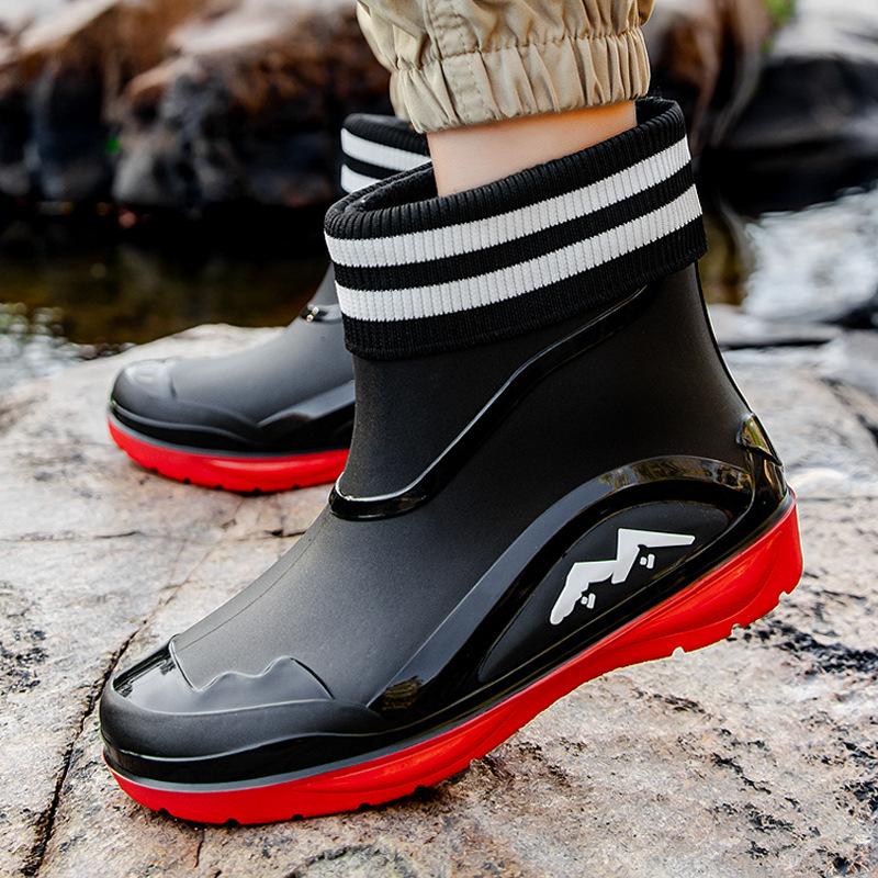 New Men Casual Waterproof Rain Boots Men Outdoor Slip-on Fishing Shoes Chef Work Ankle Boots Anti-slip Warm Water Shoes