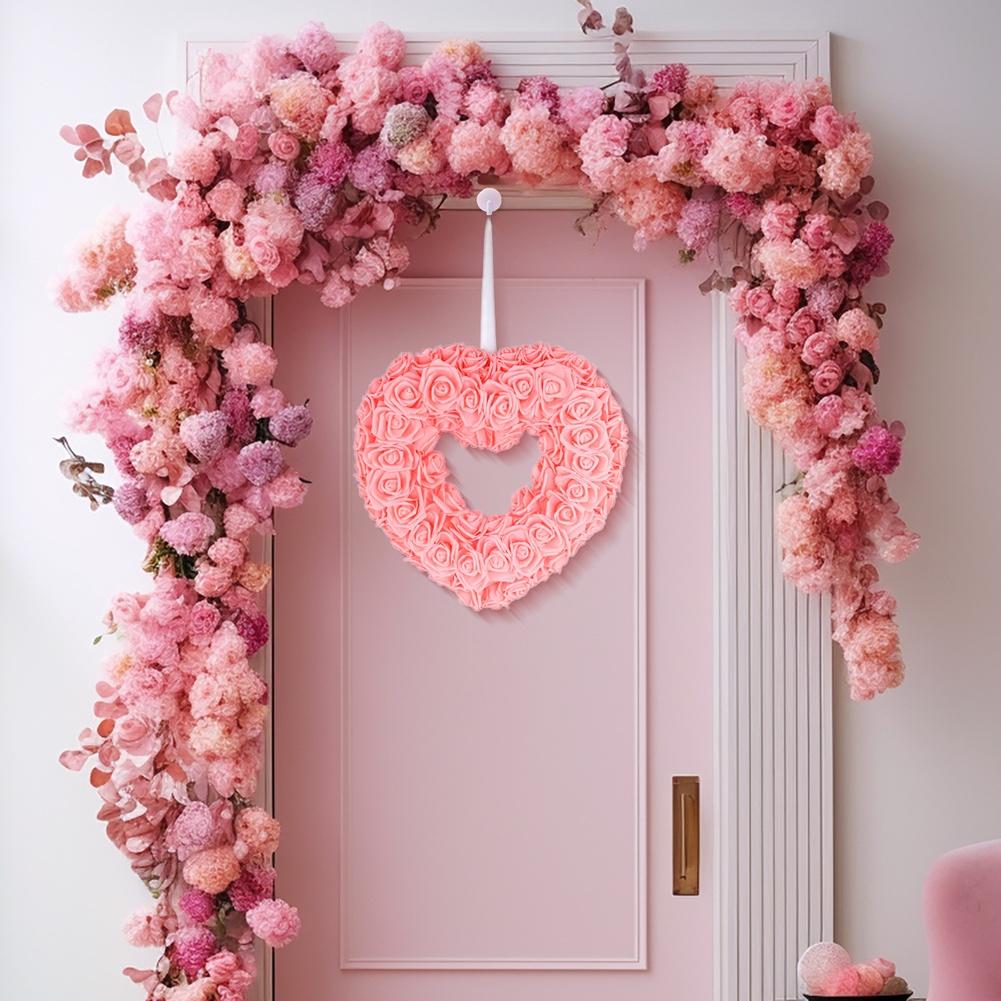 Valentine Heart Shaped Wreath for Door Hanging Wedding Proposal and Party Decor with Long Lasting Plastic and Foam Materials