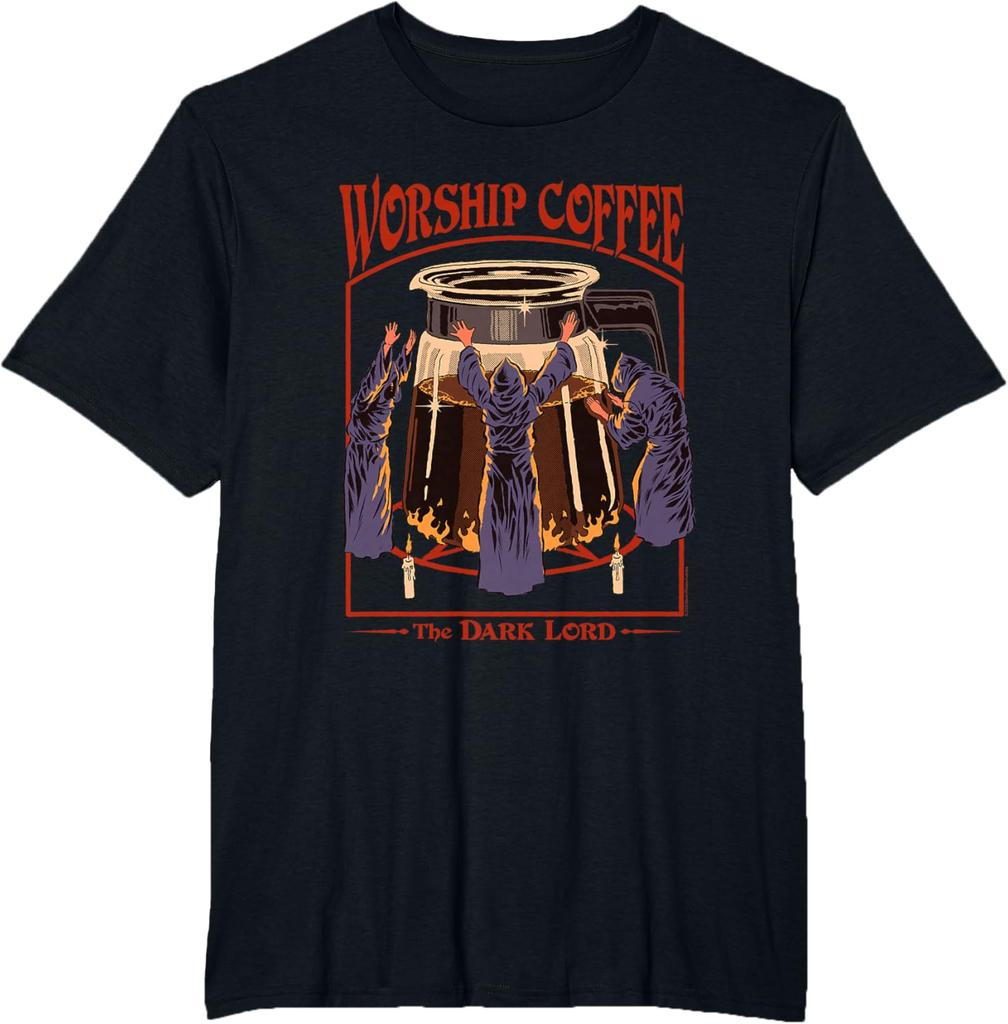 Worship Coffee The Dark Lord Retro Dark Humor TShirt New SpringSummer Arrivals Regular Fit Casual