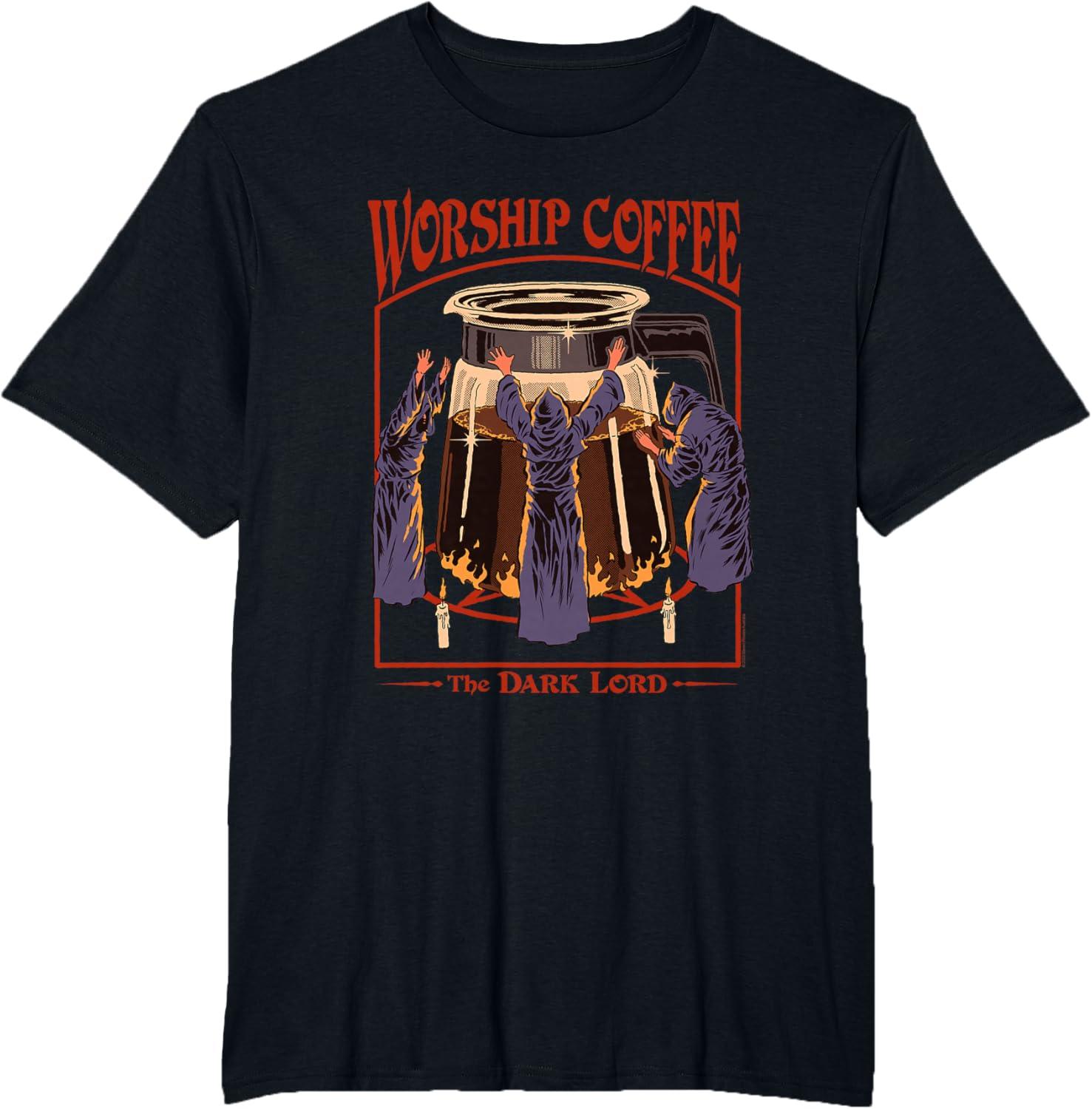 Worship Coffee Футболка Ретро Темный Лорд Темный Юмор Новые Поступления Весна/Лето Обычная Посадка Повседневная S разноцветный