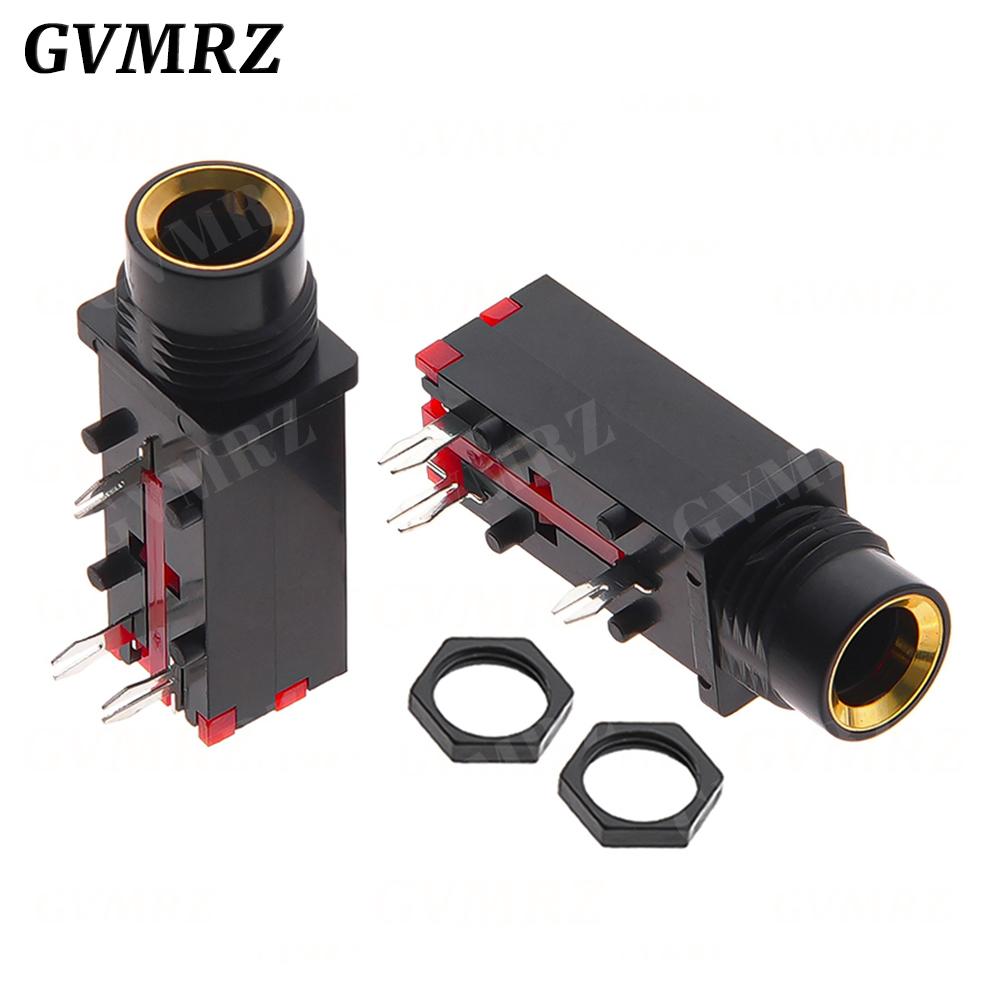 5PCS DIY 6.35mm / 6.5mm Jack Gold Plated 4P Stereo Dual Channel Microphone Socket 6.35 /6.5 Audio Straight jack Connector