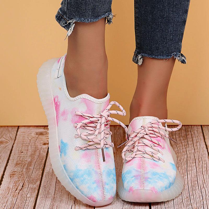 Women Sports Running Shoes 2024 Autumn Woman Fashion Tie Dye Breathable Outdoor Casual Platform Vulcanized Sneakers Plus Size 43
