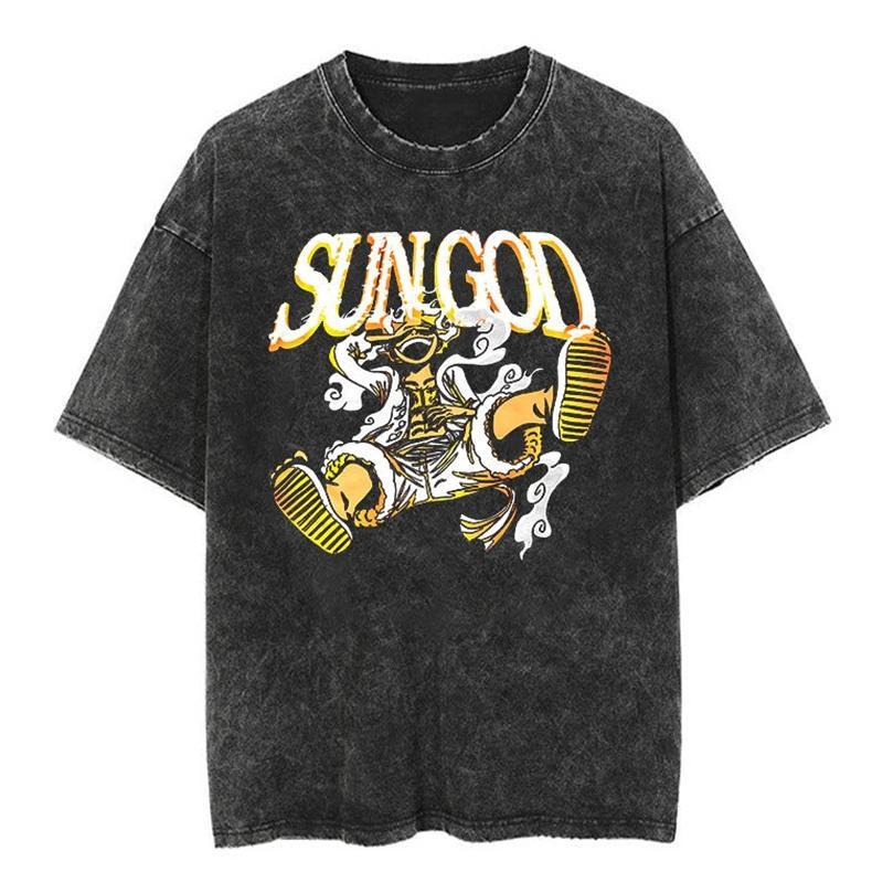 New ONE PIECE Nika Form Luffy Anime High Quality TShirt Men and Women Cotton Vintage Washed Print Retro Streetwear Tops