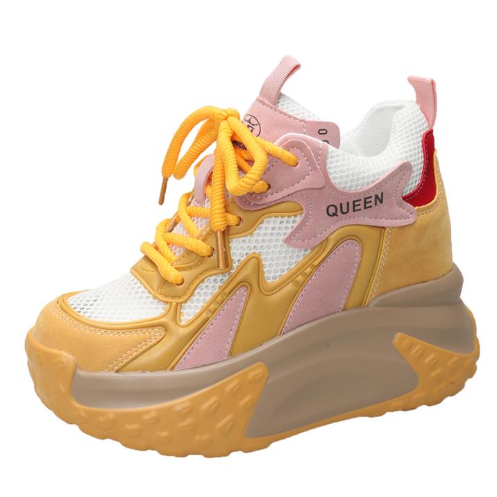 

Мода 10 см Женские кроссовки Натуральная кожа Кроссовки на платформе Женская повседневная обувь Массивные кроссовки Увеличение Дизайнерская толстая подошва Обувь для папы 34 жёлтый