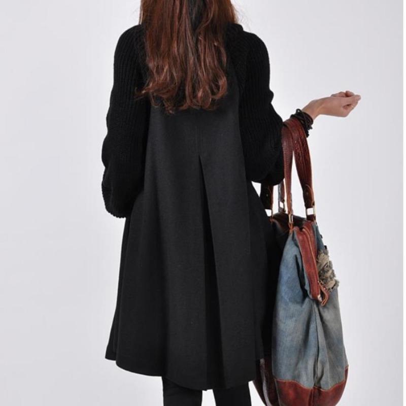 Solid Color Plus Size Women's Button Up Version Medium To Long Loose Coat Cloak Windbreaker