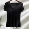 T-shirt da Donna Bianca Scollo a V Orlo Sfilacciato Manica Corta Aderente Morbida Elastica Casual Base