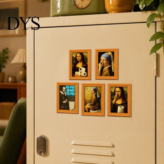 DIY Home Decor Accessories Funny Small Wooden Fridge Magnet Picture Frame, Vintage Oil Painting Pattern Modern Office Storage Magnetic Refrigerator