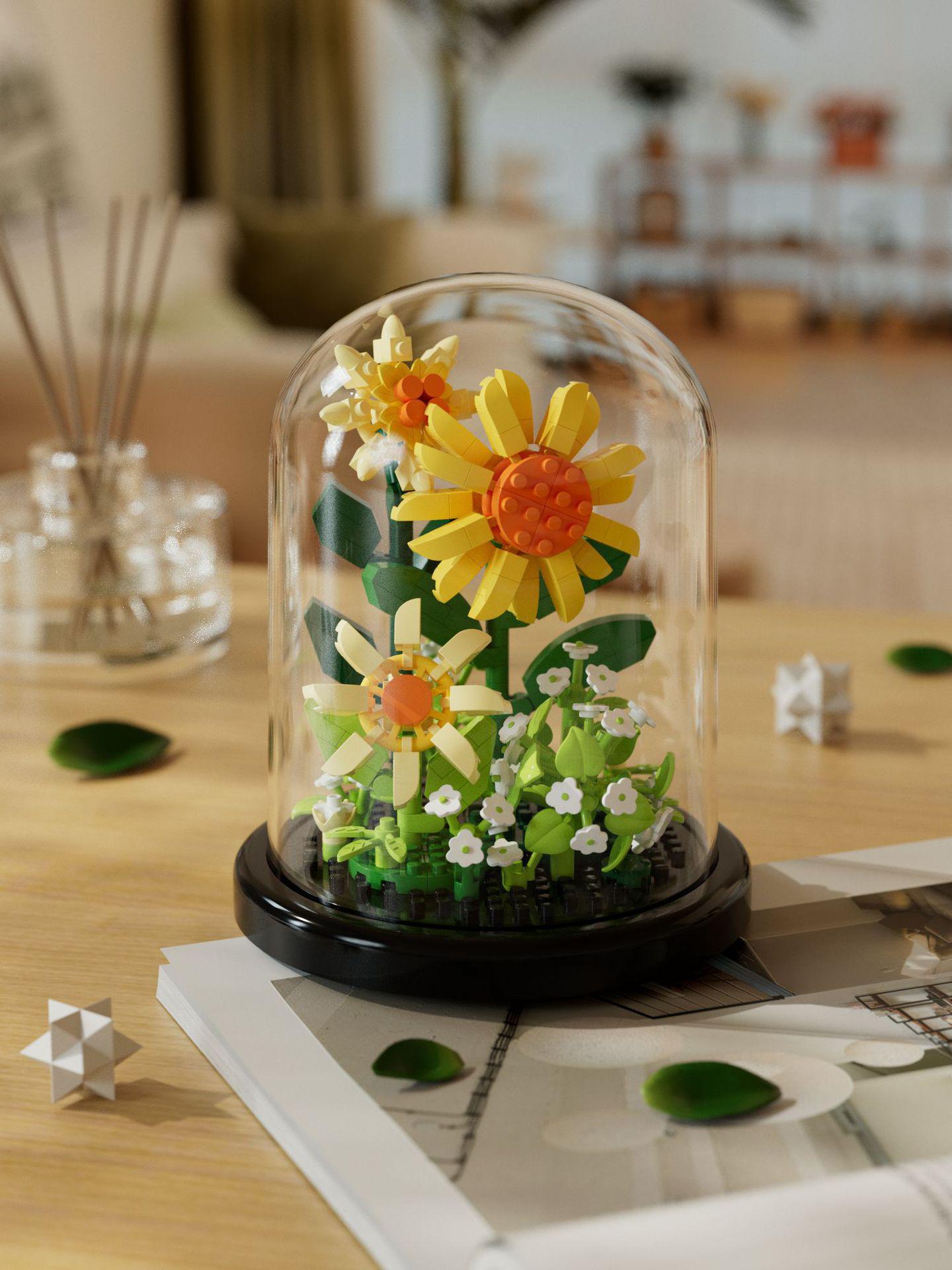 

Совместимый с Lego пылезащитный чехол для строительных блоков, цветочный горшок гибискуса - детская сборная игрушка ко Дню святого Валентина