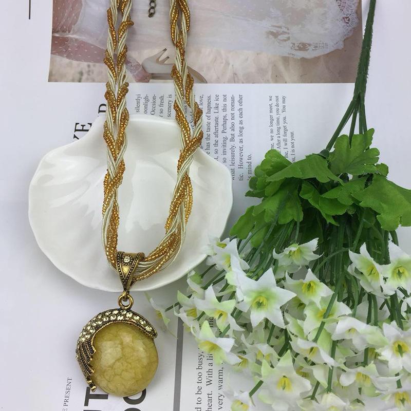 New Product, Fashionable Retro Ethnic Style, Necklace, Diamond-encrusted Opal Necklace, Sweater Chain.