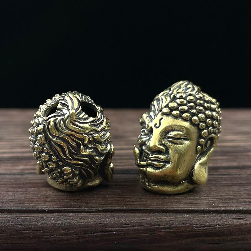 Brass Half Devil Half Buddha Face Knife Bead Diy Umbrella Rope Edc Paracord Bracelet Accessories Woven Lanyard Pendant Religious