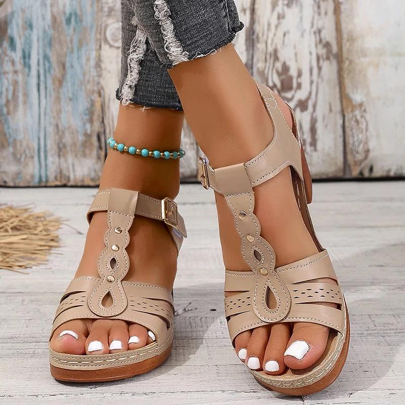 Chunky Heel Platform Roman Sandals for Women Lightweight Buckle Strap Casual Sandals Woman Summer Comfort Block Heeled Sandalias