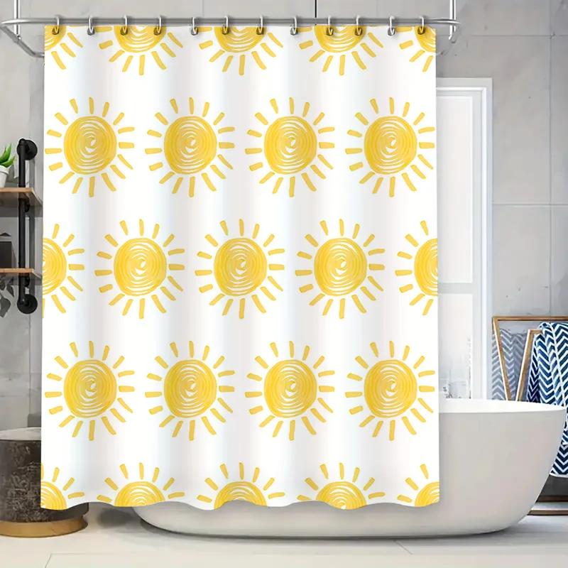 

Yellow Sunflower Shower Curtain With White Backgroundwaterproof Fabric, 3D Printed Decorative Window Panel For Bathroom Decorati W60H190(CM)-1 Pcs