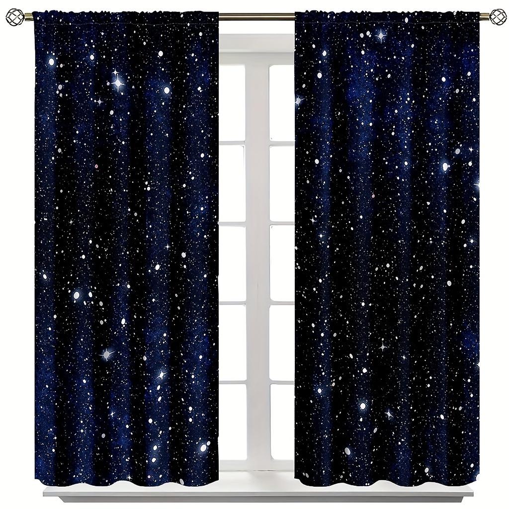 2pcs Galaxy Shining StarsCurtains Childs Fantasy Starry Sky Star Rod Pocket Window Drapes Stars Black Curtains.