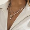 Fashionable Long Round Bead Chain Stacking Necklace Retro Style Personality Pearl Buckle Necklace