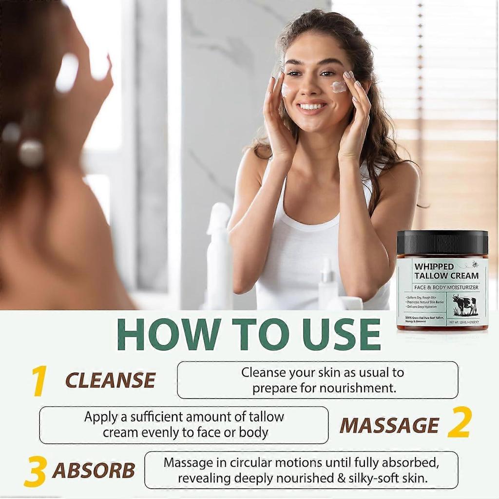 Grass-Fed Tallow Skin Care Cream 120g Moisturizing Face Body Balm Anti-Aging Beef Tallow Skin Care Kit