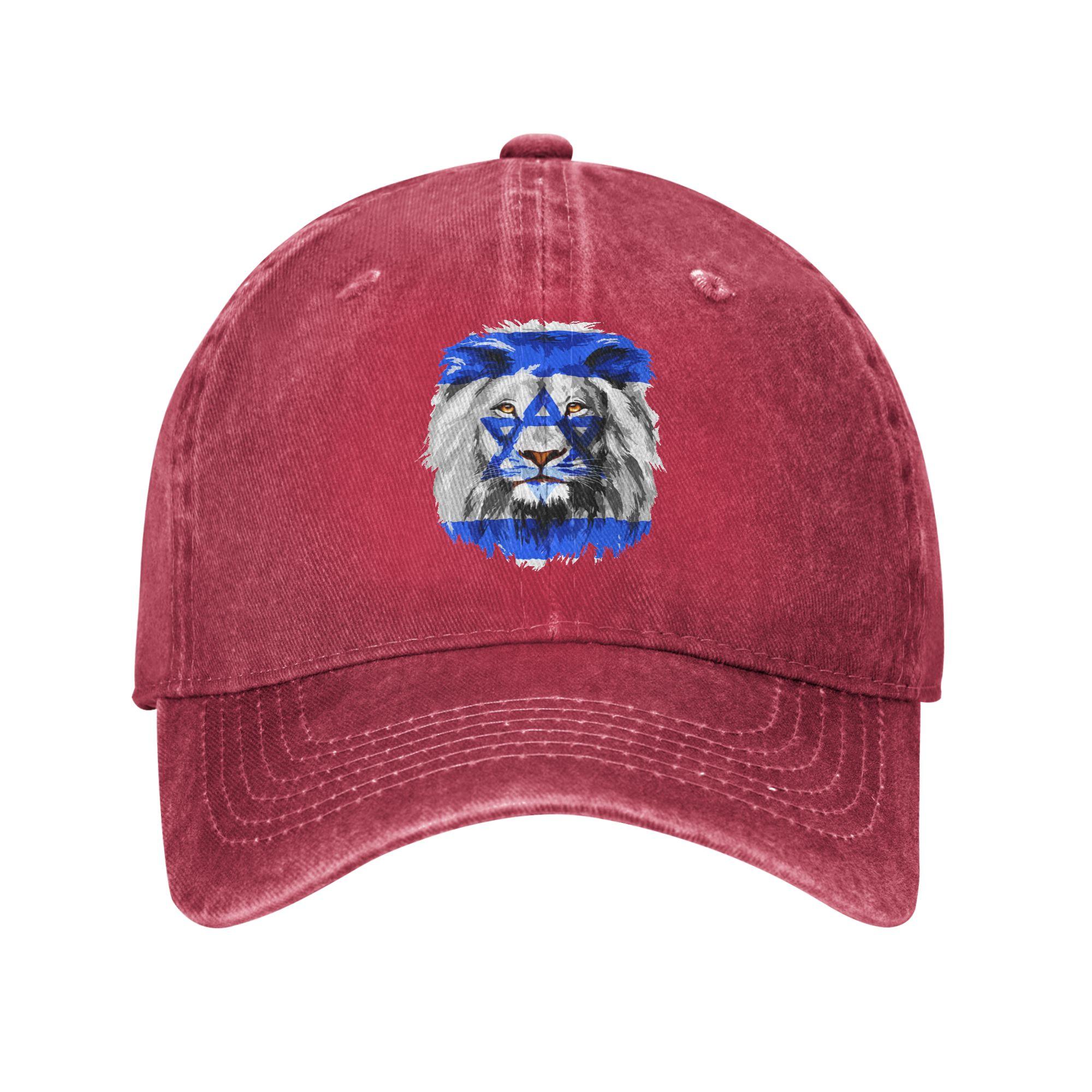 Flag of Israel Lion Jewish Israel Flag Unisex Style Baseball Cap Distressed Washed Caps Hat Vintage Gift Snapback Cap One Size