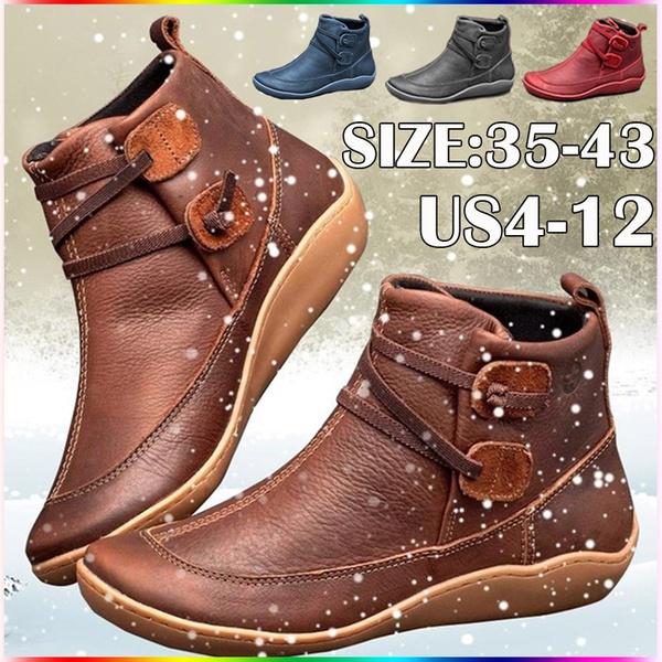 Women's Medieval Vintage Leather Boots Braided Strap Flat Heel Boots