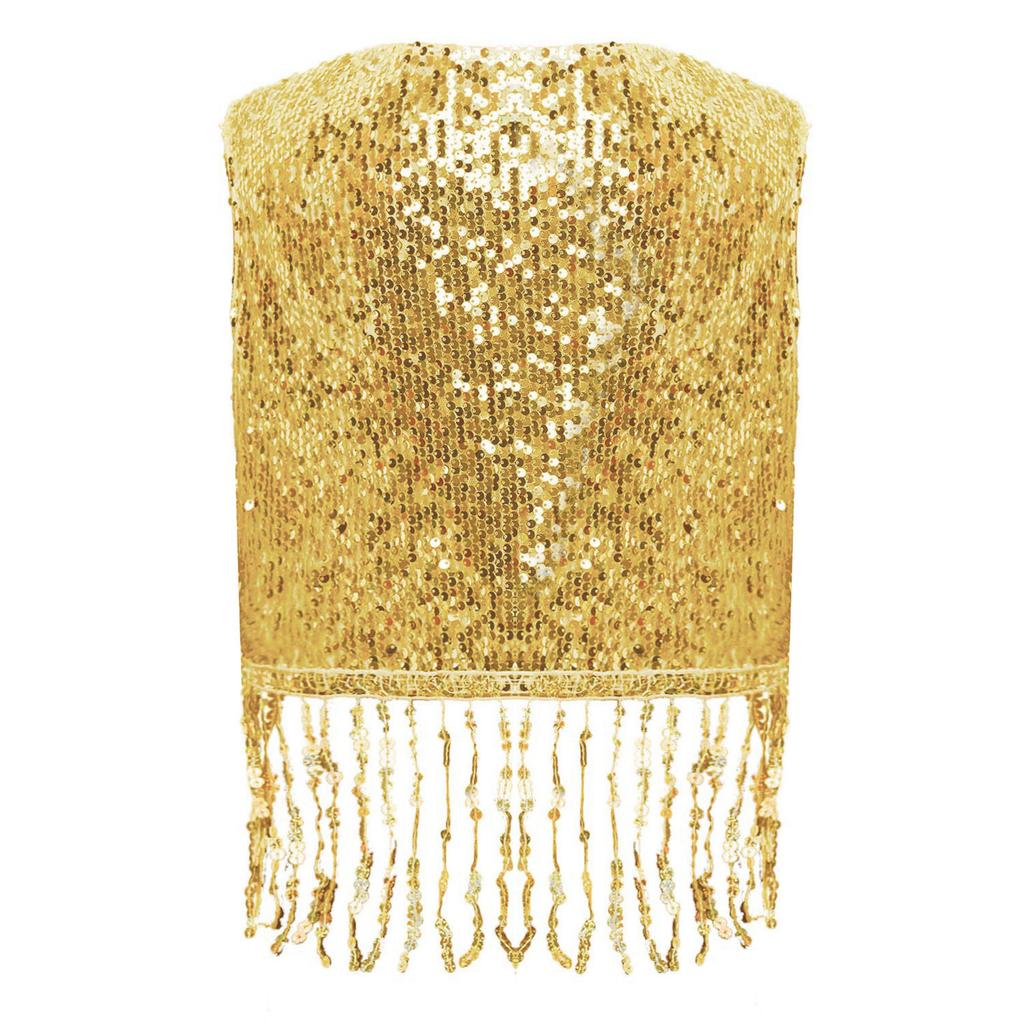 Damen Pailletten Cowgirl Weste Top Offene Vorderseite Ärmellos Quasten Cardigan Weste Glänzend 70er Jahre Disco Kostüm