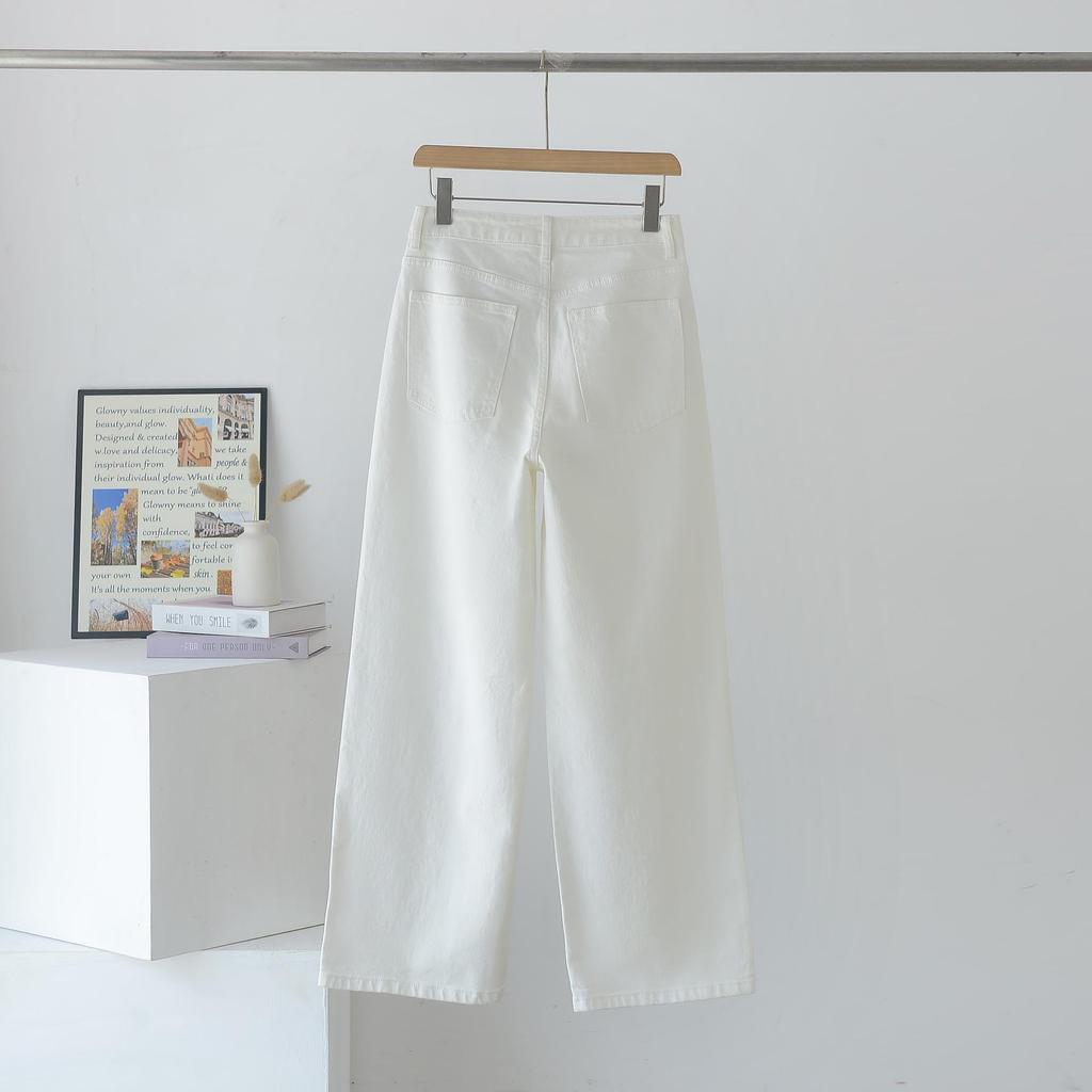 2025 Women's Cotton Stretch Denim Straight-Leg Jeans: Slimming & Versatile Casual Wide-Leg Pants