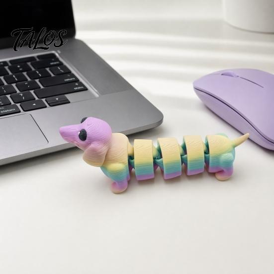 Miniature Dachshund Statue 3D Printed Figurine, Articulated Dog Fidget Toy, Puppy Collectible PLA Figurine Figure with Movable Joints, Desktop