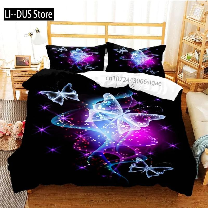 Colourful Butterfly Duvet Cover Bedding Set Comforter Cover with Pillowcases for Girls Gift Single Double Queen 3Pcs Full Size