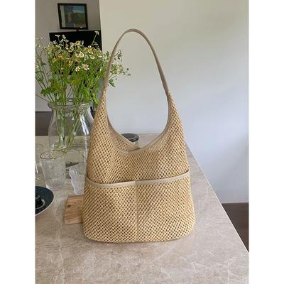 Gewebte Tasche aus französischem Stroh, Tasche für die Arbeit und den Pendelverkehr der weiblichen Literaturgesellschaft, neue, frisch gewebte Tragetasche für den Sommer