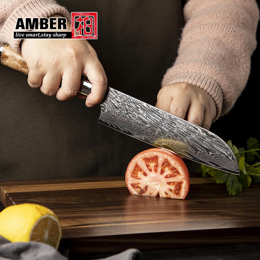 Amber Hot Selling 67-Layer Damascus Steel Kitchen Chef Knife Set Super Sharp Blade 10Cr15CoMoV Core with Resin & Wood Handle