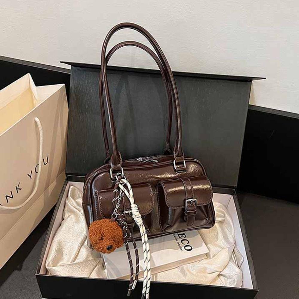 Korean Style PU Bowling Bag Handbag Underarm Bag Casual Pocket Boston Tote Bag  Portable